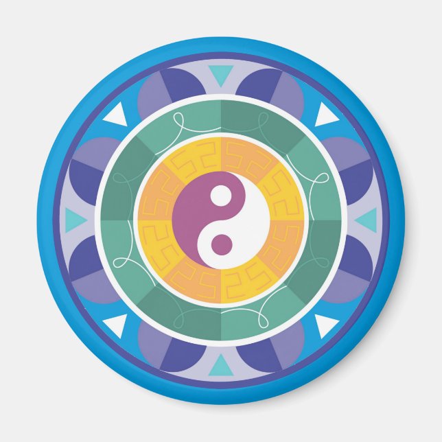 Spiritual Mandala Rainbow Colours Chinese Yin Yang Magnet (Front)
