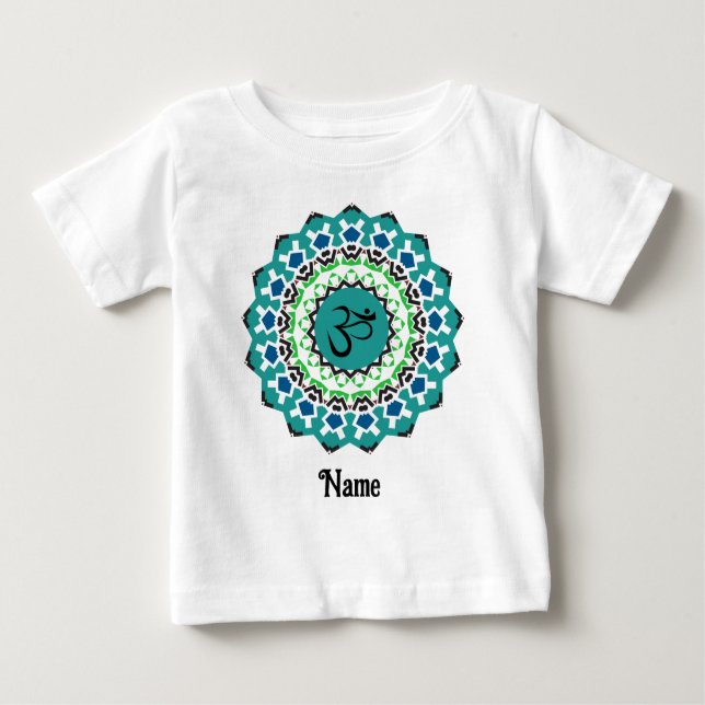 Spiritual Mandala Yoga Om Symbol Blue Customised Baby T-Shirt (Front)