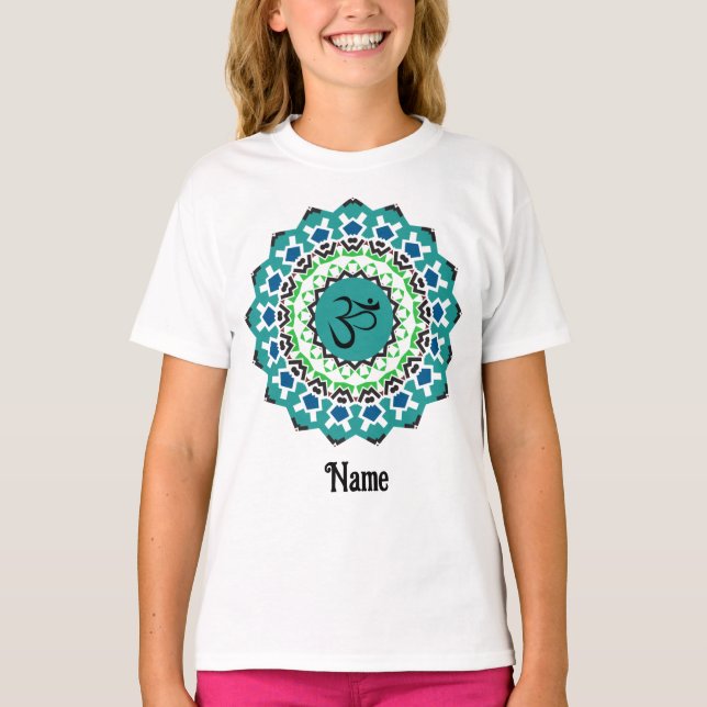 Spiritual Mandala Yoga Om Symbol Blue Customised T-Shirt (Front)