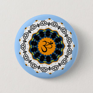 Spiritual Mandala Yoga Om Symbol Blue Geometric 6 Cm Round Badge