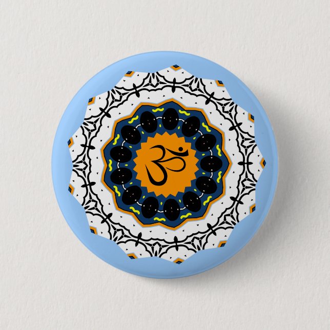 Spiritual Mandala Yoga Om Symbol Blue Geometric 6 Cm Round Badge (Front)