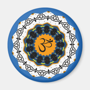 Spiritual Mandala Yoga Om Symbol Blue Geometric Magnet