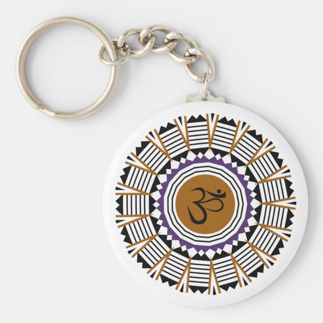 Spiritual Mandala Yoga Om Symbol Geometric Design Key Ring (Front)