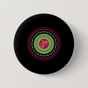 Spiritual Mandala Yoga Om Symbol Pink And Green Je 6 Cm Round Badge