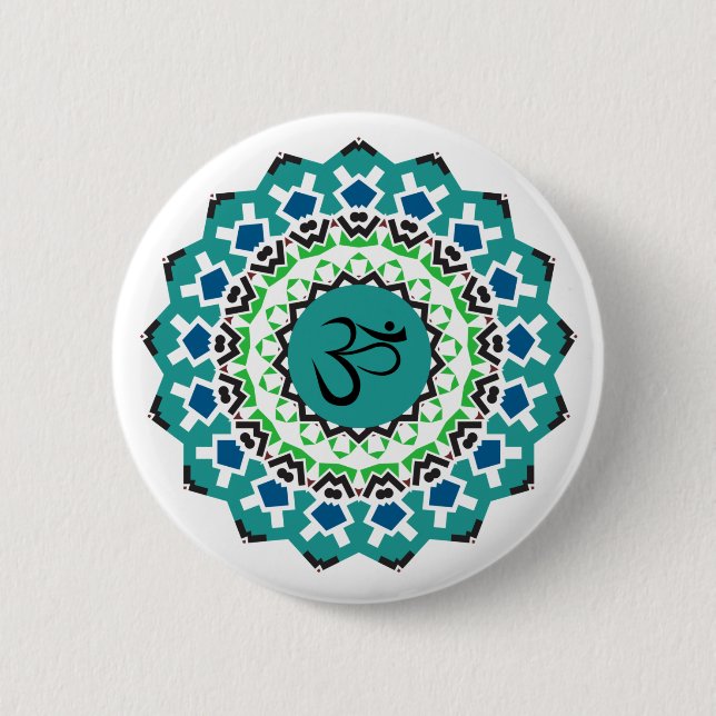 Spiritual Mandala Yoga Om Symbol Turquoise Blue 6 Cm Round Badge (Front)