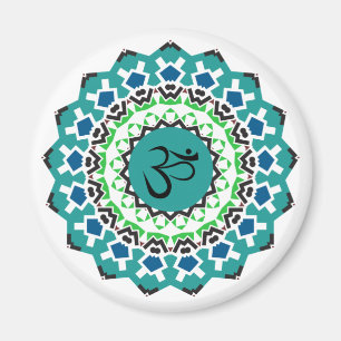 Spiritual Mandala Yoga Om Symbol Turquoise Blue Magnet
