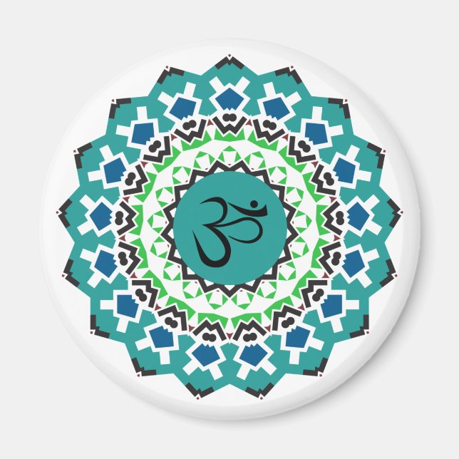 Spiritual Mandala Yoga Om Symbol Turquoise Blue Magnet (Front)