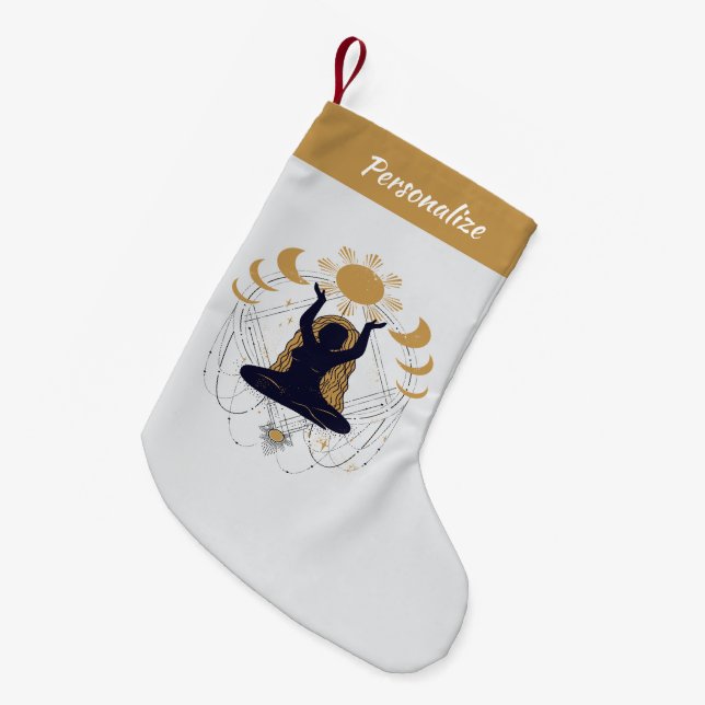 Spiritual Meditation Zen Yoga Gold Moon Small Christmas Stocking (Front (Hanging))