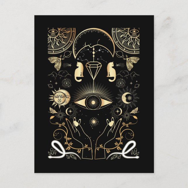 Spiritual Nature Moon Astrology Sun Stars Cat Postcard (Front)