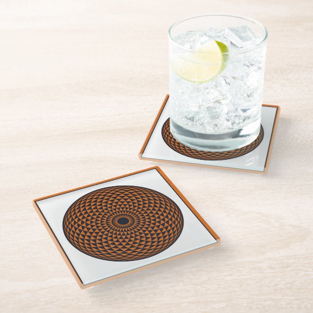 Spiritual Orange Grey Mandala Geometric Oriental Glass Coaster (Angled)