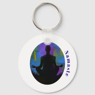 Spiritual Patchwork Sitting Yoga Pose Namaste Key Ring