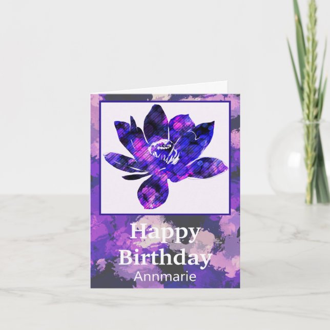 Spiritual Purple Lotus Flower Birthday Card (Front)