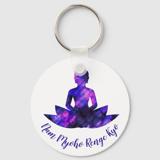 Spiritual Purple Lotus Yoga Nam Myoho Renge Kyo Key Ring (Front)