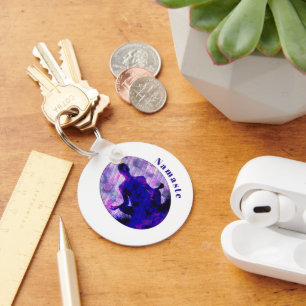 Spiritual Purple Sitting Yoga Pose Namaste Key Ring