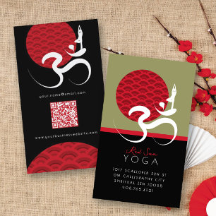 Spiritual Red Sun Yoga & Modern Zen Calligraphy Om Business Card