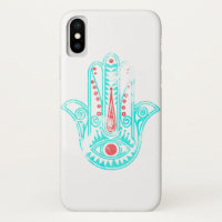 Spiritual red teal watercolor Hamsa Hand of Fatima