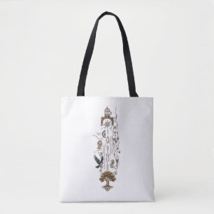 Spiritual Serenity Vertical Line Art Graphic Tote Bag