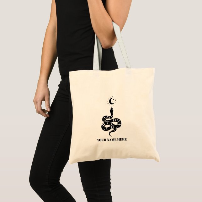 Spiritual Snake Moon Black Tote Bag (Front (Product))