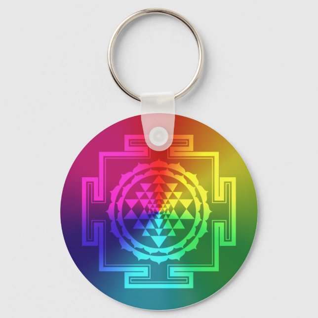 Spiritual Sri Yantra - Rainbow Key Ring (Front)