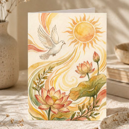 Spiritual Sunlight Art | Dove & Lotus Healing Card