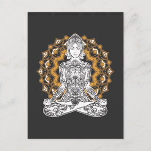 Spiritual Tattoo Girl Yoga Chakra Meditating Postcard