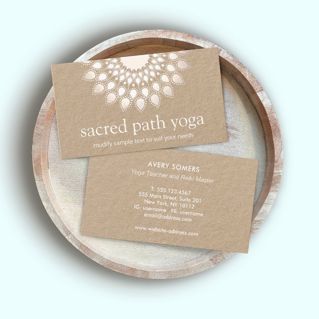 Spiritual White Lotus Flower Mandala Yoga Teacher Business Card (Creator Uploaded)