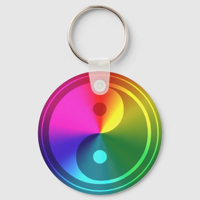 Spiritual Yin Yang - Rainbow Design Key Ring (Front)