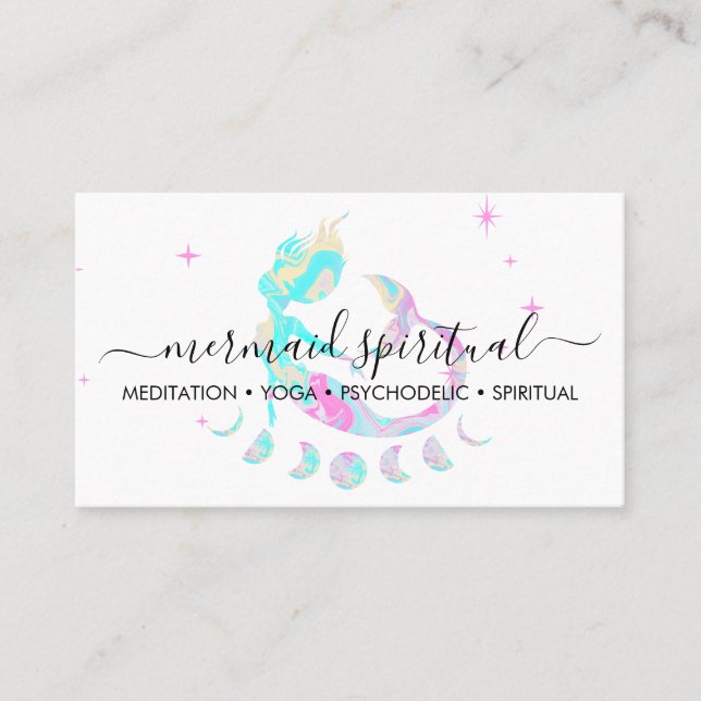 spiritual zodiac ombre teal pink Mermaid Business Card (Front)