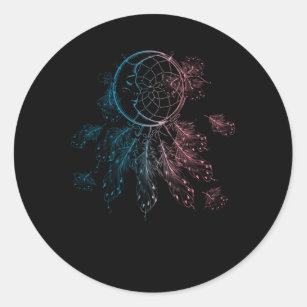 Spirituality Dreamcatcher Colourful Feathers Moon Classic Round Sticker