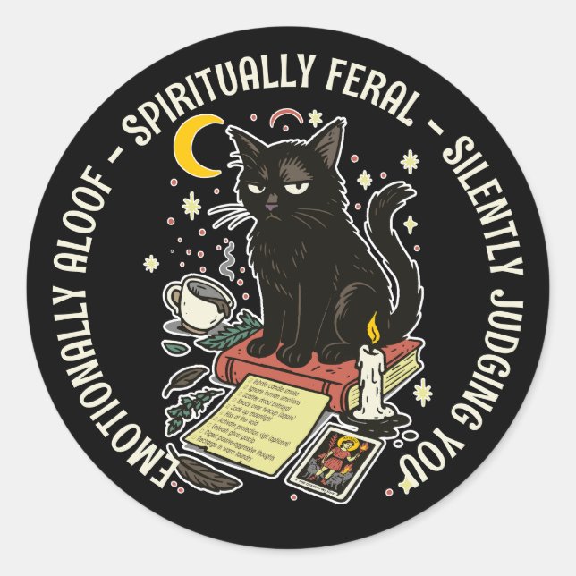 Spiritually Feral Cat: Emotinally Aloof, Judging Classic Round Sticker (Front)