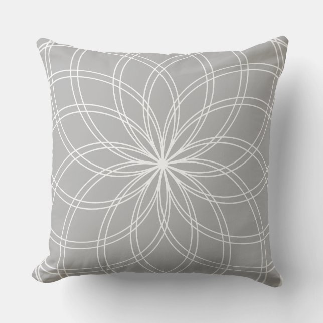 Spiro Mandala White Grey Cushion (Front)