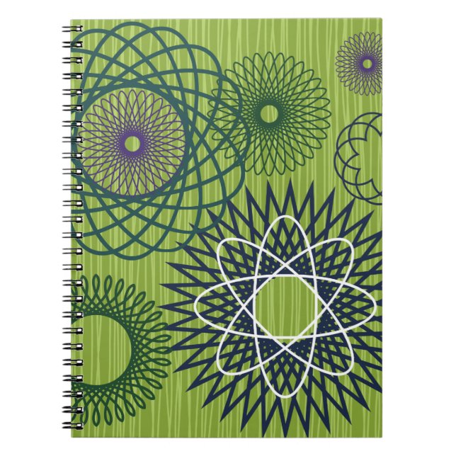 Spirograph Geometric Pattern Blue Green Spiral Notebook (Front)