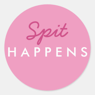 "Spit Happens" Baby Shower Sticker in Pink and Whi