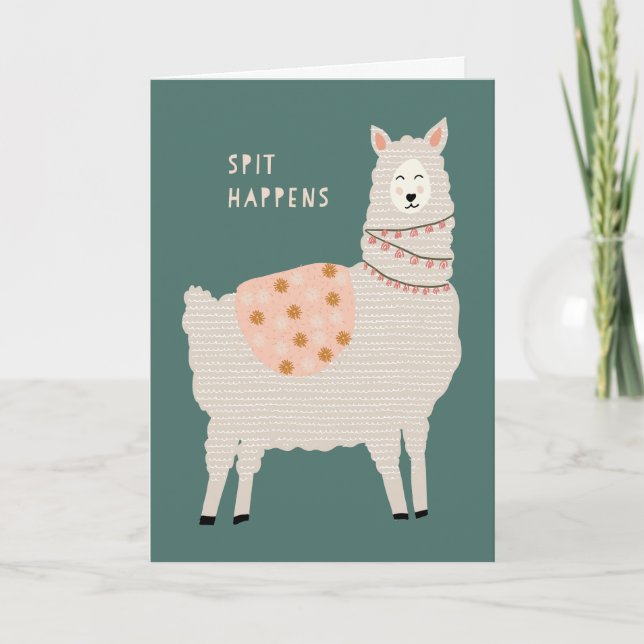 Spit Happens Dillama Llama Greeting Card (Front)