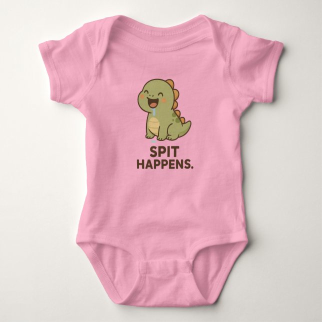 Spit Happens – Funny Baby Dinosaur Design Bodysuit (Front)