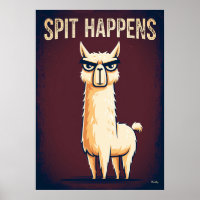 Spit Happens – Funny Llama Cartoon Character Art