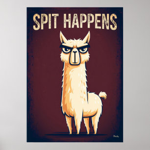 Spit Happens – Funny Llama Cartoon Character Art Poster