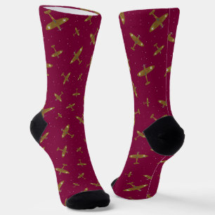 Spitfire Aeroplanes Aviation Themed Burgundy Socks