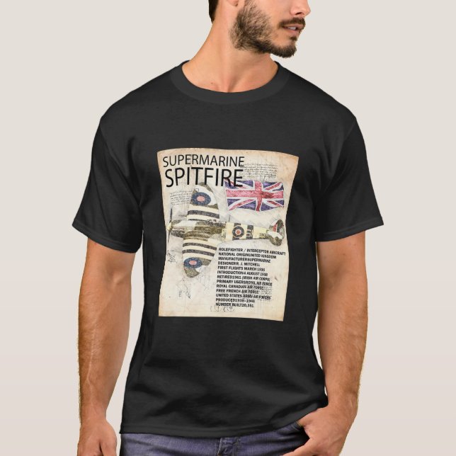 Spitfire Aircraft RAF WW2 Aeroplane Plane Da Vinci T-Shirt (Front)