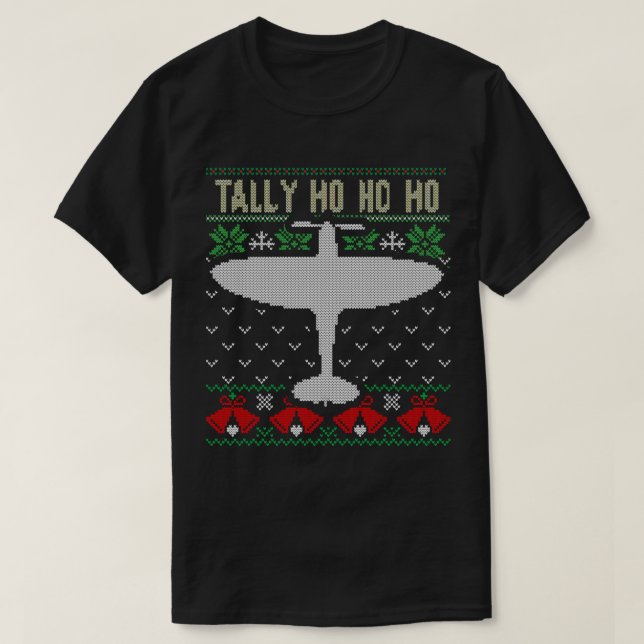 Spitfire Christmas Ugly Jumper Style Aeroplane Air T-Shirt (Design Front)