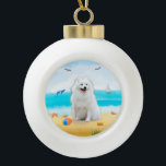 spitz Dog on Beach  Ceramic Ball Christmas Ornament<br><div class="desc">A spitz dog sitting on beach is a perfect gift idea for someone who love this dog breed.</div>