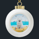 spitz Dog on Beach  Ceramic Ball Christmas Ornament<br><div class="desc">A spitz dog sitting on beach is a perfect gift idea for someone who love this dog breed.</div>