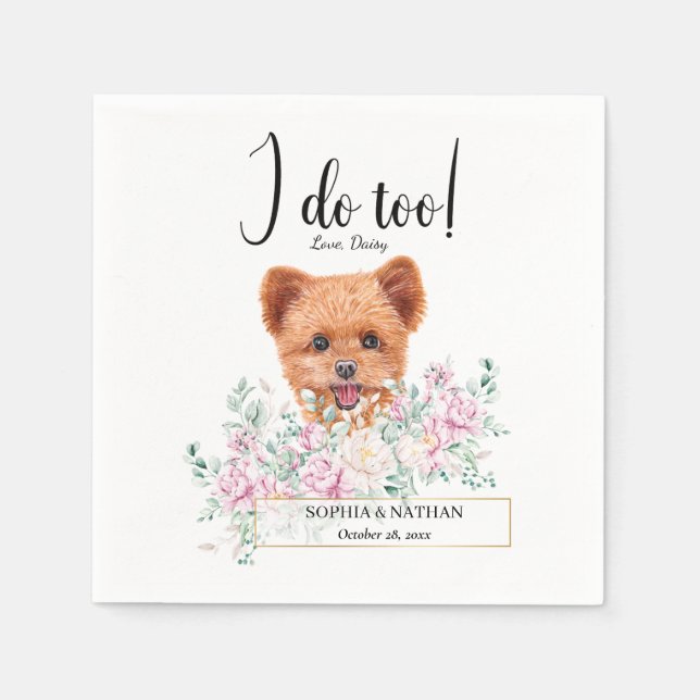Spitzpoo Dog Wedding Cocktail Napkins (Front)