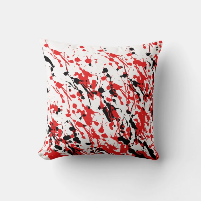 Splash and Drip Art Red and Black Cushion (Front)