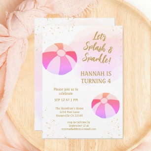 Splash and Sparkle Water Pool Party Birthday Invitation