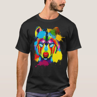 Splash Art American Wolf Face T-Shirt