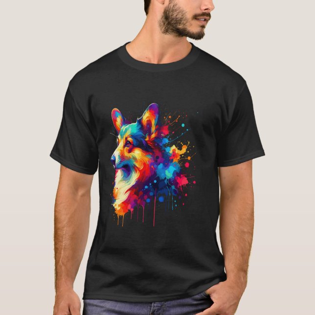 Splash Art Cardigan Welsh Corgi Corgis T-Shirt (Front)