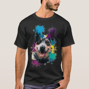 Splash Art Colourful Blue Heeler Cute Dog Lover T-Shirt