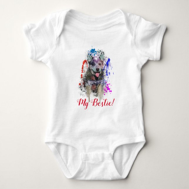 Splash Art Cute Blue Heeler Dog Baby Bodysuit  (Front)
