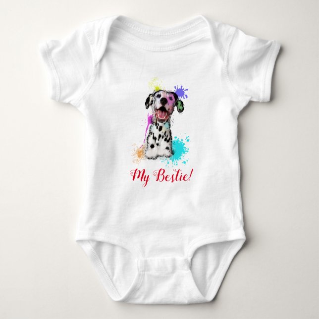Splash Art Cute Dalmatian Dog Baby Bodysuit  (Front)